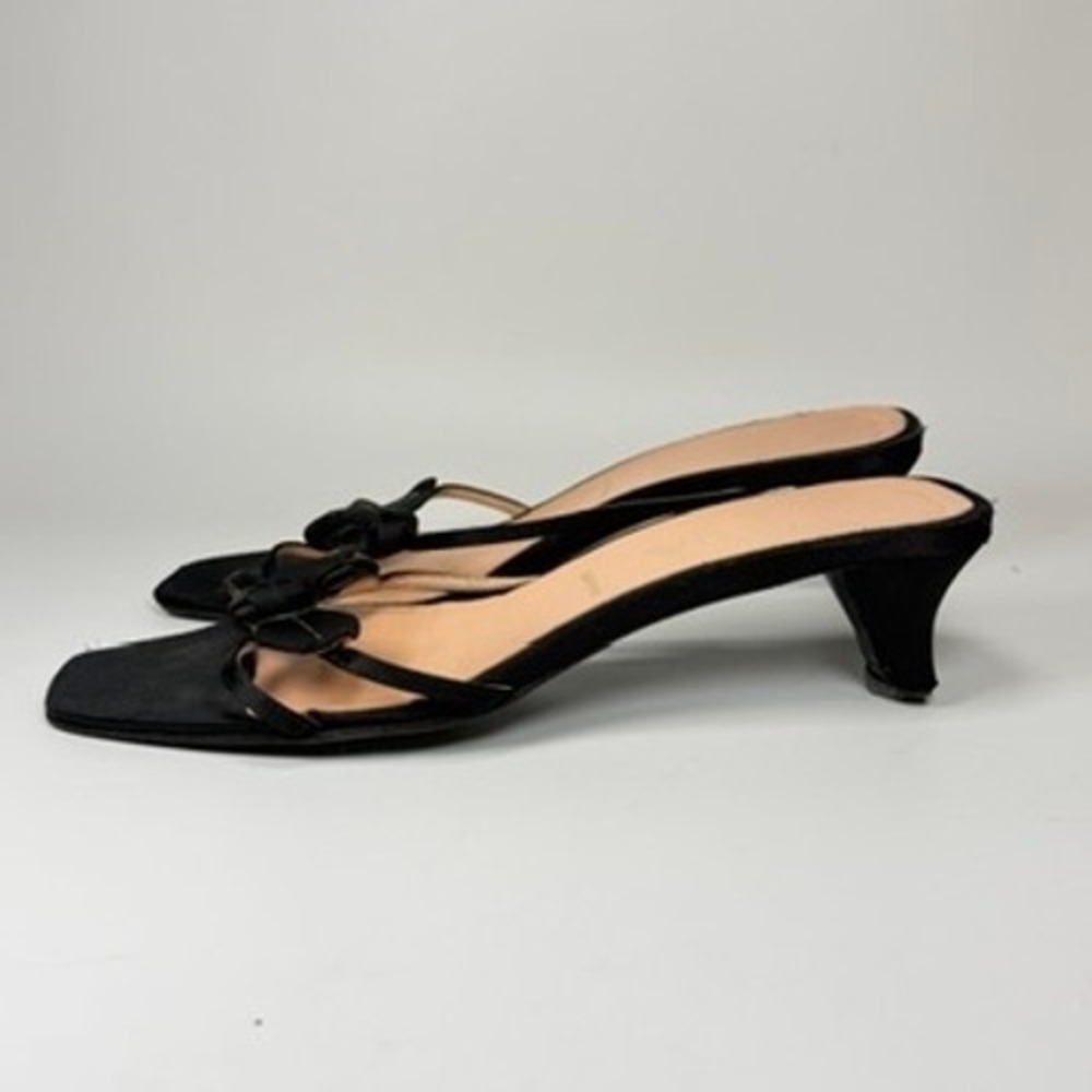 Prada Womens 39.5 Black Satin Strappy Kitten Heel Sandals Mules Y2K Italy - Picture 6 of 16